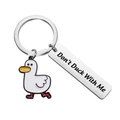 Portachiavi a forma di anatra in acciaio con incisione Don't Duck With Me coppia - Motivo Don't Duck With Me - Colore Argento (xk1005)