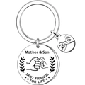 Detail of silver stainless steel keychain with Fist Bump engraving and Mother & Son text - Mother and Son Fist Bump Style (9)