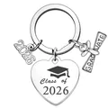 Portachiavi laurea 2026 in acciaio inossidabile con ciondolo a cuore e pendenti diploma - Stile Cuore Classe Del 2026 (xk67-1)