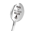 Macro detail of Papa The Ice Cream Killer engraved on polished stainless steel spoon - Papa The Ice Cream Killer (papa) / Weight 24g Length 19.3cm