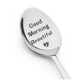 Cucchiaio in acciaio inox lucido con incisione Good Morning Beautiful e un cuore - Bella (XK08 beatiful)
