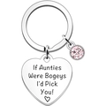Macro detail of heart keychain with engraved text and pink zircon charm pendant - Humorous Auntie Heart with Pink Stone (13)
