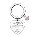 Polished stainless steel heart keychain with pink crystal and engraved message for daughter - Daughter Heart with Pink Stone (14)