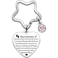 Macro view of heart-shaped stainless steel keychain with star ring and pink gemstone - Mother Star Ring with Pink Stone (16)