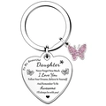 Close-up of heart keychain for daughter with engraved text and pink crystal butterfly - Daughter Heart with Pink Butterfly (21)