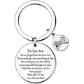 Detail of stainless steel keychain with engraved quote and hand gesture pendant charm - Son Round Pinky Swear Style (30)