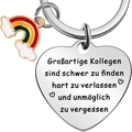 Portachiavi cuore arcobaleno in acciaio inossidabile con incisione tedesca per colleghi - 30MM / Stile Cuore Inciso-Tedesco (xk52 爱心28*29mm)