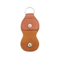 Brown leather guitar pick holder keychain with silver metal snap closure and keyring - Brown