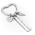 Portachiavi a cuore d'argento con ala d'angelo e incisione per la mamma - 10*40MM / Argento (xk40 Colore Acciaio)