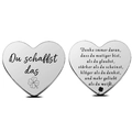 Macro detail of heart-shaped stainless steel lucky coin with Du schaffst das engraving - Heart Token (xk43-2) / Steel Color (Style 2)