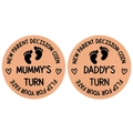 Détail des pièces de décision gravées Mummy's et Daddy's Turn pour parents - Motif anglais 2 / Or rose