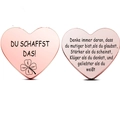 Detail view of heart-shaped rose gold lucky coins with German text and clover pattern - Heart Token (xk43-1) / Rose Gold (Style 1)