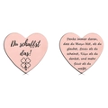 Detail view of heart-shaped rose gold lucky coins with clover engraving and German quote - Heart Token (xk43-4) / Rose Gold (Style 4)