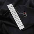 Detailed macro view of an engraved stainless steel bookmark with a black cat enamel charm - Inspirational Verse Style (xk105) / 13*2.6cm