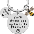Silver stainless steel bee teacher keychain with engraved pendants and enamel charm - Favorite Teacher Round Style (xk58) / 30mm