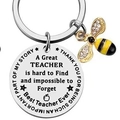 Stainless steel bee keychain with engraved teacher appreciation quote on a white background - Favorite Teacher Style (xk175-2)