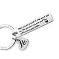 Polished stainless steel keychain with engraved motivational quotes and a heart-shaped charm - Silver Engraved Style (yq321-Steel Color)