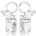Set di portachiavi dell'amicizia in acciaio inox con motivo ragazze e ciondolo promessa - Versione Incisa / 28*49mm Tag 30mm Ring / Color Acciaio