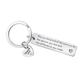 Close-up of engraved stainless steel keychain with motivational quotes and thank you charm - Silver Heart Quote Style (xk181)