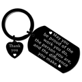 Portachiavi in acciaio inossidabile nero opaco con ciondolo a cuore e dedica di ringraziamento - Stile Targhetta Militare Nera Citazione (xk179 Nero 28*50mm)