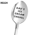 Detail view of the engraved text DAD'S ICE CREAM SHOVEL on the polished stainless steel spoon - Dad's Ice Cream Shovel Style(XG124)