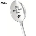 Detail of Best Dog Mom Ever engraving with heart paw on silver stainless steel spoon - Best Dog Mom Ever Style(XG81)