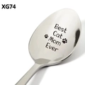 Macro detail of Best Cat Mom Ever engraving on polished stainless steel spoon - Best Cat Mom Ever Style(XG74)