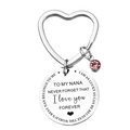 Portachiavi a cuore in acciaio inox per nonna con gemma rosa e incisione I love you - Stile Nana (xk79 nana)