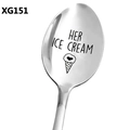 Macro shot of silver stainless steel spoon with HER ICE CREAM heart engraving - Her Ice Cream (XG151)