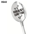 Stainless steel coffee spoon with I CEREALSLY LOVE YOU engraving and heart patterns - I Cereal-sly Love You (XG42)