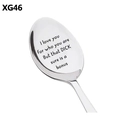 Detail of mirror-polished stainless steel spoon with laser-engraved romantic lettering - Funny Confession (XG46)