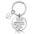 Silver stainless steel keychain with clover charm and German engraved plaque for colleagues - Clover Round Plate Engraved (xk85-08)
