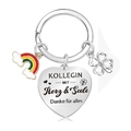 Stainless steel clover rainbow heart keychain with German engraving for colleague - Xk85-07 Heart-shaped 28*29mm