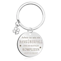 Detail view of silver stainless steel keychain with clover charm and German laser engraving - Clover Round Plate (xk85-05)