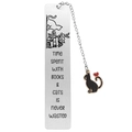 Stainless steel bookmark with black cat pendant and engraved cat quote on white background - Books and Cats Style (xk101) / 13*2.6cm