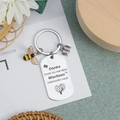 Stainless steel teacher gift keychain with engraved German quote and bee charm - Rectangular Plate Bee Book Style (xk84-04)