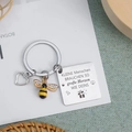 Stainless steel teacher keychain with bee charm and heart, German engraved gift set - Square Plate Bee Heart Style (xk84-03)