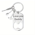 Detail of silver bottle opener keychain with Love You Daddy engraving and tool charms - Love You Daddy Style (xk89-1)