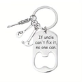 Detail of metal multi-tool keychain with mini hammer, wrench and uncle gift engraving - If Uncle Can't Fix It Style (xk89-3)