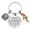 Porte-clés 30e anniversaire en acier inoxydable avec citation gravée et charms gâteau - 30ème Anniversaire (xk174-30)