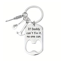 Close-up of Father's Day keychain featuring hammer, wrench, screwdriver and bottle opener - If Daddy Can't Fix It Style (xk89-6)