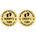 Pièces de décision pour nouveaux parents dorées avec gravure Mummy's Turn et Daddy's Turn - Motif anglais 2 / Or