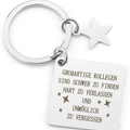 Silberner Edelstahl Schlüsselanhänger für Kollegen mit Stern und deutscher Gravur - Stern-Anhänger Quadratische Platte (xk85-03)