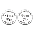 Gepolijste roestvrijstalen beslissingsmunt met Hell Yes en Fuck No gravure - Decision Maker Stijl (xk90-2)