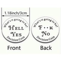 Vue détaillée de la pièce de décision en argent montrant les dimensions et la gravure - Style Texte Gravé (xk90-3) / Diamètre 3cm / Argent