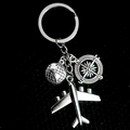 Silver alloy keychain with globe, compass, and airplane charms for graduation gifts - Compass Airplane Globe Style