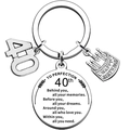 Polished stainless steel 40th birthday keychain with cake and inspirational disc charm - 40th Birthday Style (xk172_40)