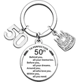 50th birthday stainless steel keychain with number 50 and happy birthday cake charms - 50th Birthday Style (xk172_50)