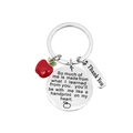 Detail of teacher gift keychain with red apple charm and engraved thank you pendants - Gratitude Round Apple (xk172-9)