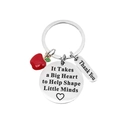 Detail of silver stainless steel teacher keychain with red apple and engraved pendant - Round Heart Message (xk172-8)